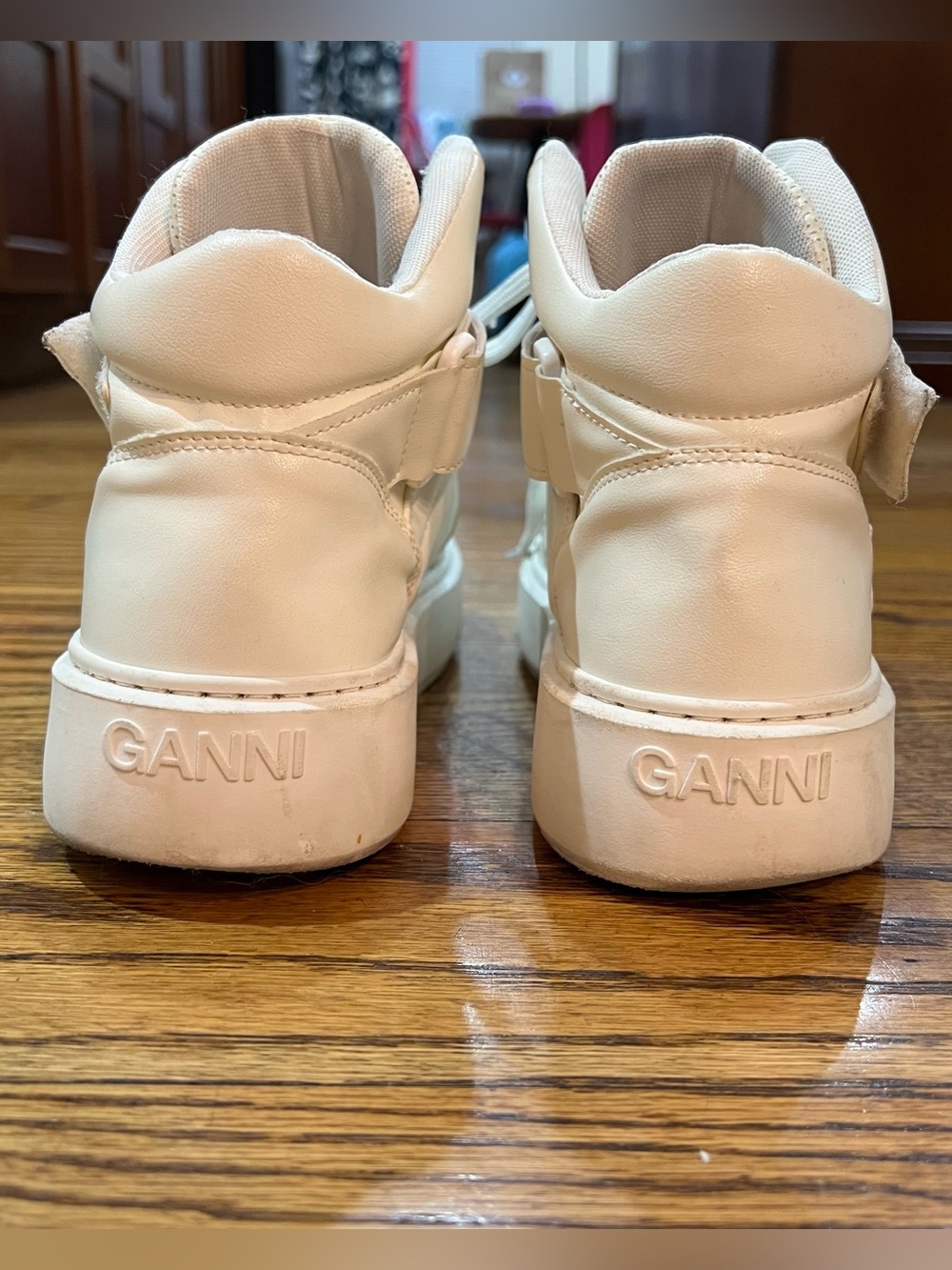 GANNI Women’s Sporty Mix High-Top Sneakers Sz 40 White/Egret Vegan Streetwear - Picture 4 of 16